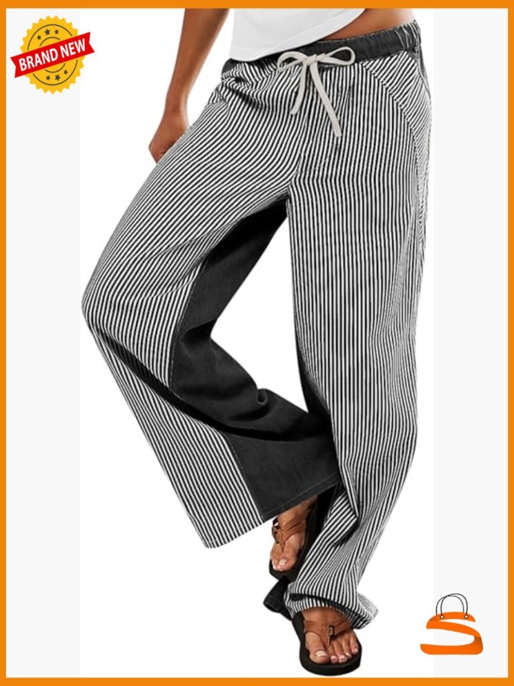 Low Rise Striped Wide Leg Palazzo Pants Drawstring Boho